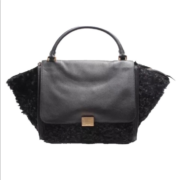 Celine Trapeze Leather And Shearling Satchel - Picture 1 of 7